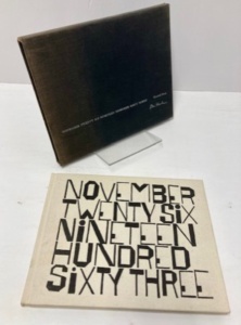 A tribute to John Kennedy. A poem by Wendell Berry illustrated by the artist Ben Shahn consisting of full page line and wash drawings.